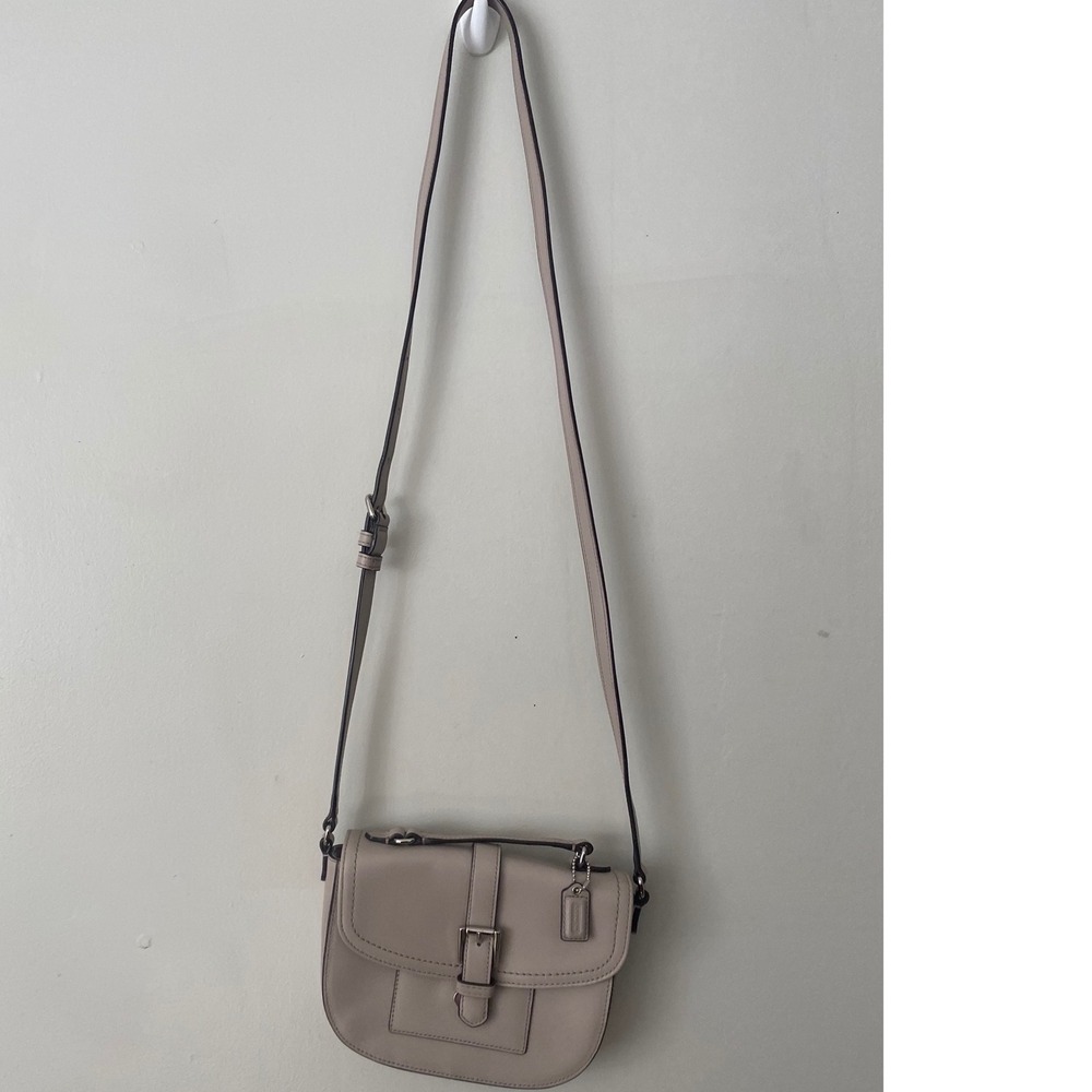Coach Crossbody Bag Women Small Putty Beige Leather Charlie F51286 Buckle Flap